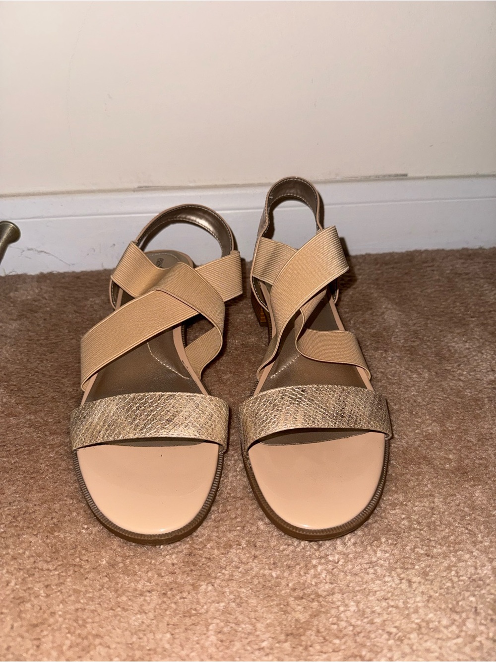 East 5th Memory Foam Beige Strappy Elastic Sandals